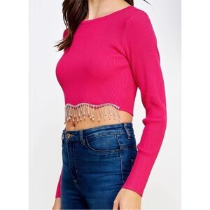 Pink Beaded Long Sleeve Top